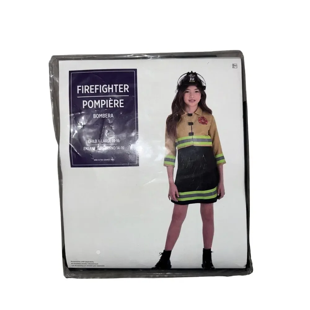 Firefighter Costume Dress & Jacket Girls Child XL 14-16 Halloween Costume NEW